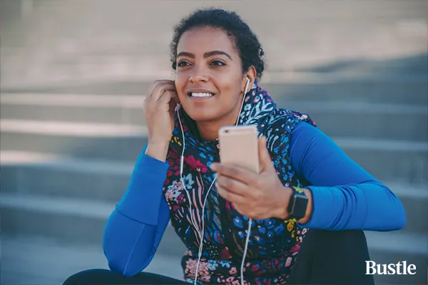 Woman listening to dating podcast